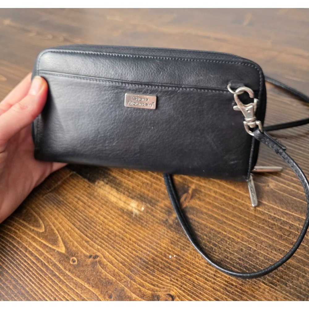 STONE MOUNTAIN Leather Crossbody Wallet Bag‎ Small Travel Organizer Purse Black